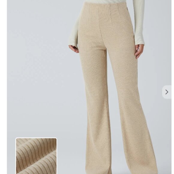 HALARA Pants - HALARA Ribbed Knit High Waisted Side Zipper Pockets Casual Flare Pants Size Med